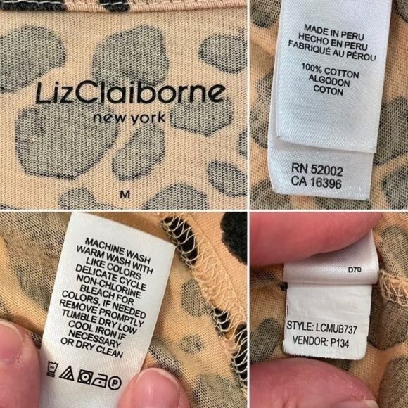 Liz Claiborne Womens size M Leopard Print Top V-Neck Long Sleeved Shirt Cotton - Picture 4 of 9